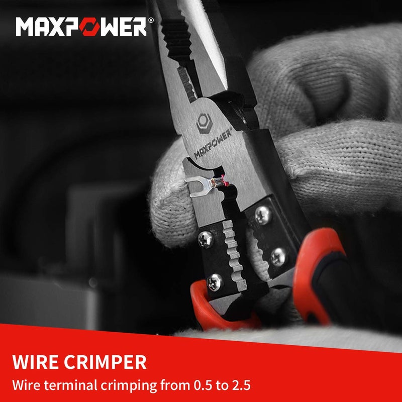 MAXPOWER 3-in-1 Multifunctional Pliers Set, Wire Stripper, Crimper, Cutter, Long Nose Pliers, Diagonal Side Cutters, Linesman Plier - 8 inch - Image 3
